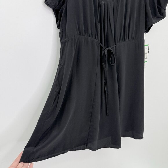 NWT Nine West Black 100% Silk Tunic Blouse Top Drawstring‎ Cinched Waist Sz L - Picture 7 of 10
